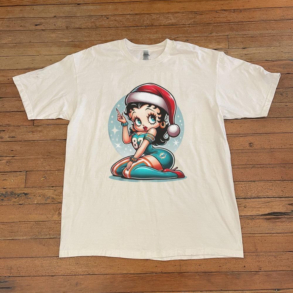 Miami Dolphins Betty Boop Christmas T-Shirt - Nfl - Unisex White T-Shirt